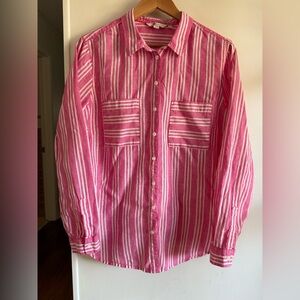 Boden Pink and White Striped Linen Button Down Shirt